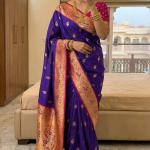 Stunning Royal Blue Paithani Silk Saree With Palimpsest Blouse Piece