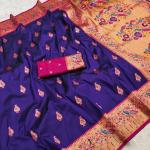 Stunning Royal Blue Paithani Silk Saree With Palimpsest Blouse Piece