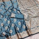 Nebula Grey Banarasi Satin Silk Saree With Rhapsody Blouse