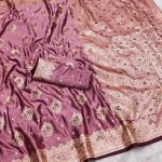 Enchanting Pink Banarasi Satin Silk Saree With Dissemble Blouse