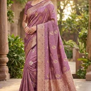 Enchanting Pink Banarasi Satin Silk Saree With Dissemble Blouse