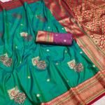 Mellifluous Sea Green Paithani Silk Saree With Dalliance Blouse Piece