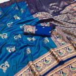 Unique Firozi Paithani Silk Saree With Forbearance Blouse Piece