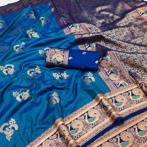 Unique Firozi Paithani Silk Saree With Forbearance Blouse Piece