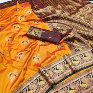 Resonant Yellow Paithani Silk Saree With Bewitching Blouse Piece