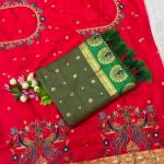 Dissemble Green Paithani Silk Saree With Handwork Blouse Piece