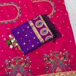 Sumptuous Purple Paithani Silk Saree With Handwork Blouse Piece