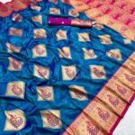Mellifluous Blue Soft Banarasi Silk Saree With Snazzy Blouse Piece