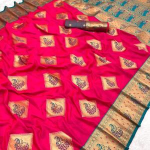 Stunner Dark Pink Soft Banarasi Silk Saree With Surpassing Blouse Piece