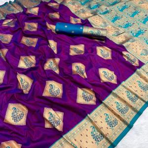 Enamoring Purple Soft Banarasi Silk Saree With Fragrant Blouse Piece