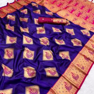 Inimitable Royal Blue Soft Banarasi Silk Saree With Lustrous Blouse Piece