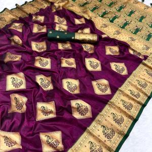 Dissemble Wine Soft Banarasi Silk Saree With Scintillating Blouse Piece