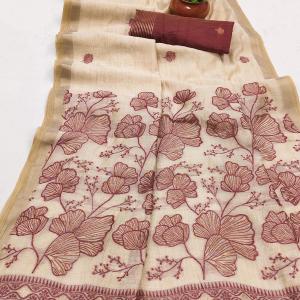 Whimsical Beige Pure Munga Cotton Silk Saree With Smart Blouse Piece