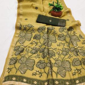 Elision Mustard Pure Munga Cotton Silk Saree With Bucolic Blouse Piece