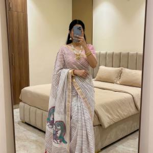 Lissome Baby Pink Linen Silk Saree With Trendy Blouse Piece
