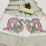 Symmetrical Pista Linen Silk Saree With Cynosure Blouse Piece