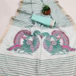 Eloquence Sky Linen Silk Saree With Traditional Blouse Piece