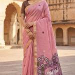 Petrichor Baby Pink Pure Munga Cotton Silk Saree With Embellished Blouse Piece