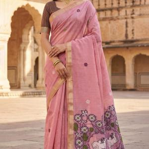 Petrichor Baby Pink Pure Munga Cotton Silk Saree With Embellished Blouse Piece