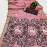 Petrichor Baby Pink Pure Munga Cotton Silk Saree With Embellished Blouse Piece
