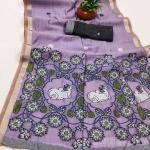 Unique Lavender Pure Munga Cotton Silk Saree With Diaphanous Blouse Piece