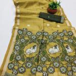 Elaborate Mustard Pure Munga Cotton Silk Saree With Denouement Blouse Piece