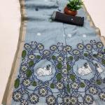 Stunning Sky Pure Munga Cotton Silk Saree With Palimpsest Blouse Piece