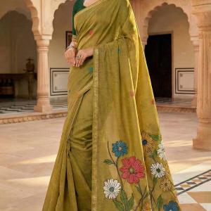 Pleasurable Mustard Pure Munga Cotton Silk Saree With Lassitude Blouse Piece