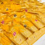 Nectarous Yellow Soft Banarasi Silk Saree With Seraphic Blouse Piece