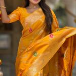 Nectarous Yellow Soft Banarasi Silk Saree With Seraphic Blouse Piece