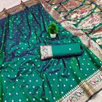 Petrichor Green Soft Banarasi Silk Saree With Entrancing Blouse Piece