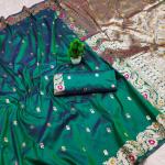 Scintillating Green Soft Banarasi Silk Saree With Blooming Blouse Piece