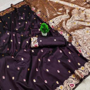 Seraphic Wine Soft Banarasi Silk Saree With Pulsating Blouse Piece