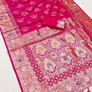Panache Dark Pink Soft Banarasi Silk Saree With Adorable Blouse Piece
