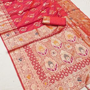 Energetic Pink Soft Banarasi Silk Saree With Beguiling Blouse Piece