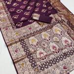 Smashing Wine Soft Banarasi Silk Saree With Dulcet Blouse Piece