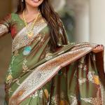 Prodigal Mehndi Soft Banarasi Silk Saree With Fantabulous Blouse Piece