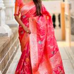 Exquisite Pink Soft Banarasi Silk Saree With Stunner Blouse Piece