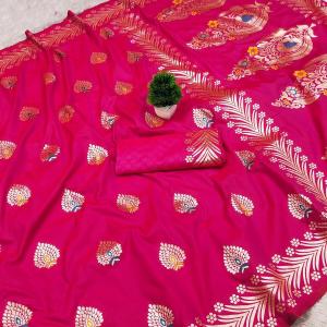 Surreptitious Dark Pink Soft Banarasi Silk Saree With Ideal Blouse Piece
