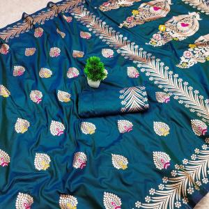 Refreshing Rama Soft Banarasi Silk Saree With Gleaming Blouse Piece