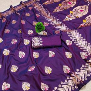 Lassitude Royal Purple Soft Banarasi Silk Saree With Murmurous Blouse Piece
