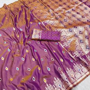 Outstanding Lavender Soft Banarasi Silk Saree With Majesty Blouse Piece