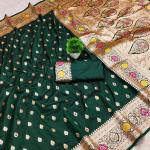 Evocative Dark Green Soft Banarasi Silk Saree With Symmetrical Blouse Piece