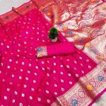 Smashing Dark Pink Soft Banarasi Silk Saree With Eloquence Blouse Piece