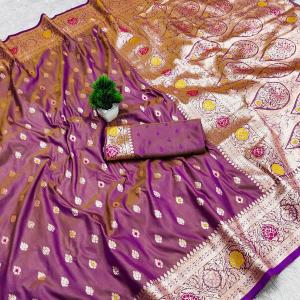 Ideal Lavender Soft Banarasi Silk Saree With Splendorous Blouse Piece