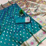 Pulsating Rama Soft Banarasi Silk Saree With Scrupulous Blouse Piece
