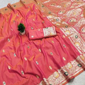 Gratifying Pink Pure Banarasi Silk Saree With Winsome Blouse Piece