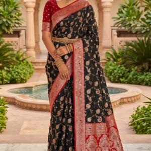 Susurrous Black Pure Zari Weaving Banarasi Silk Saree With Glamorous Blouse Piece