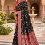 Susurrous Black Pure Zari Weaving Banarasi Silk Saree With Glamorous Blouse Piece