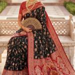 Susurrous Black Pure Zari Weaving Banarasi Silk Saree With Glamorous Blouse Piece